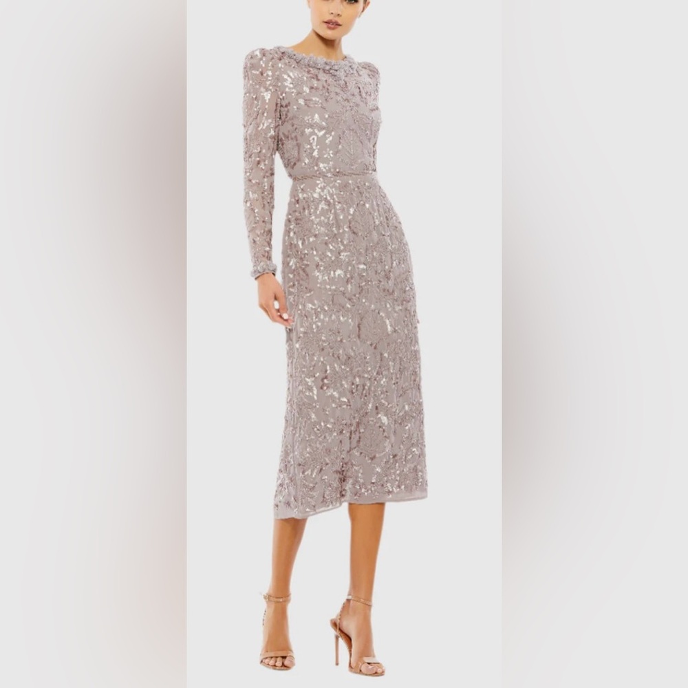 NWT MAC DUGGAL STYLE 93595 EMBELLISHED PUFF SLEEVE DRESS IN MAUVE SIZE 16